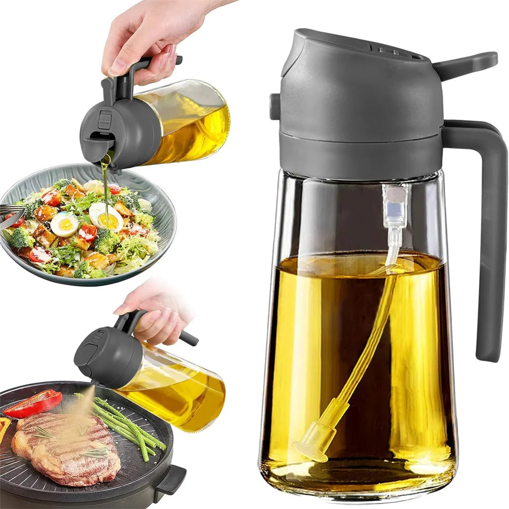 2 in 1 Glass Oil Dispenser with Automatic Flip Lid