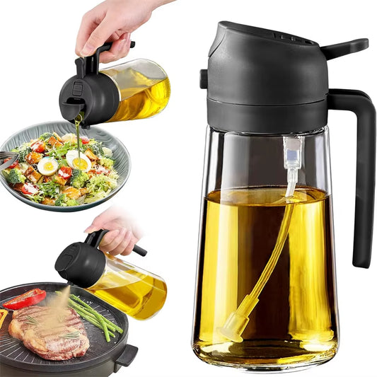2 in 1 Glass Oil Dispenser with Automatic Flip Lid