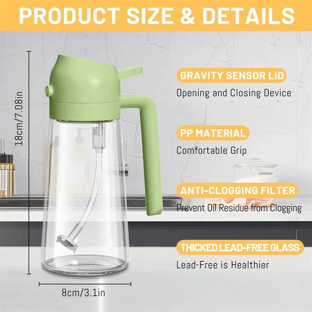 2 in 1 Glass Oil Dispenser with Automatic Flip Lid