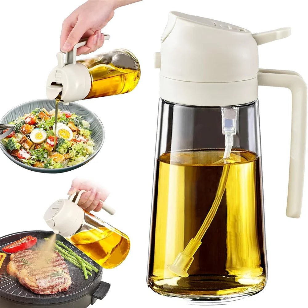 2 in 1 Glass Oil Dispenser with Automatic Flip Lid