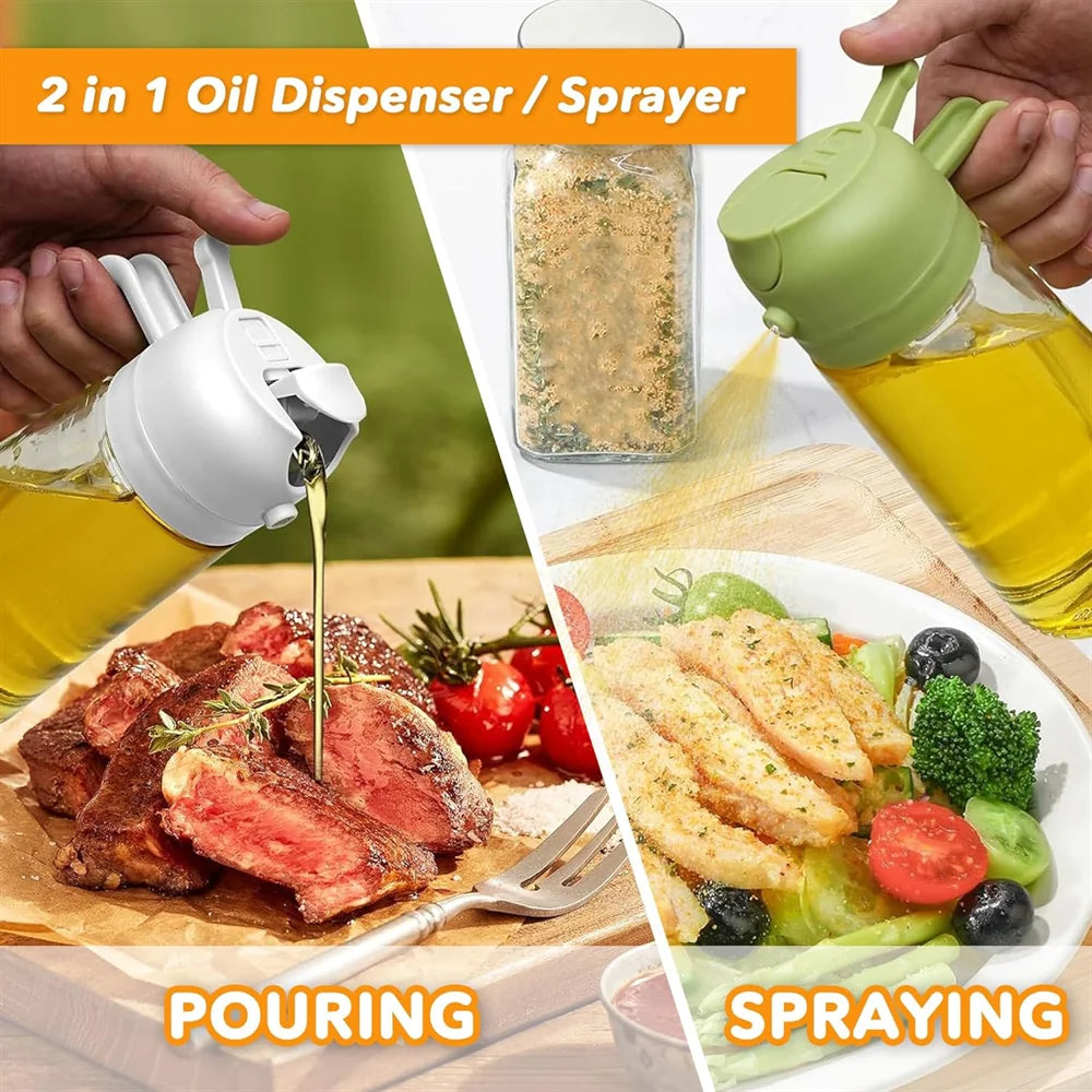 2 in 1 Glass Oil Dispenser with Automatic Flip Lid